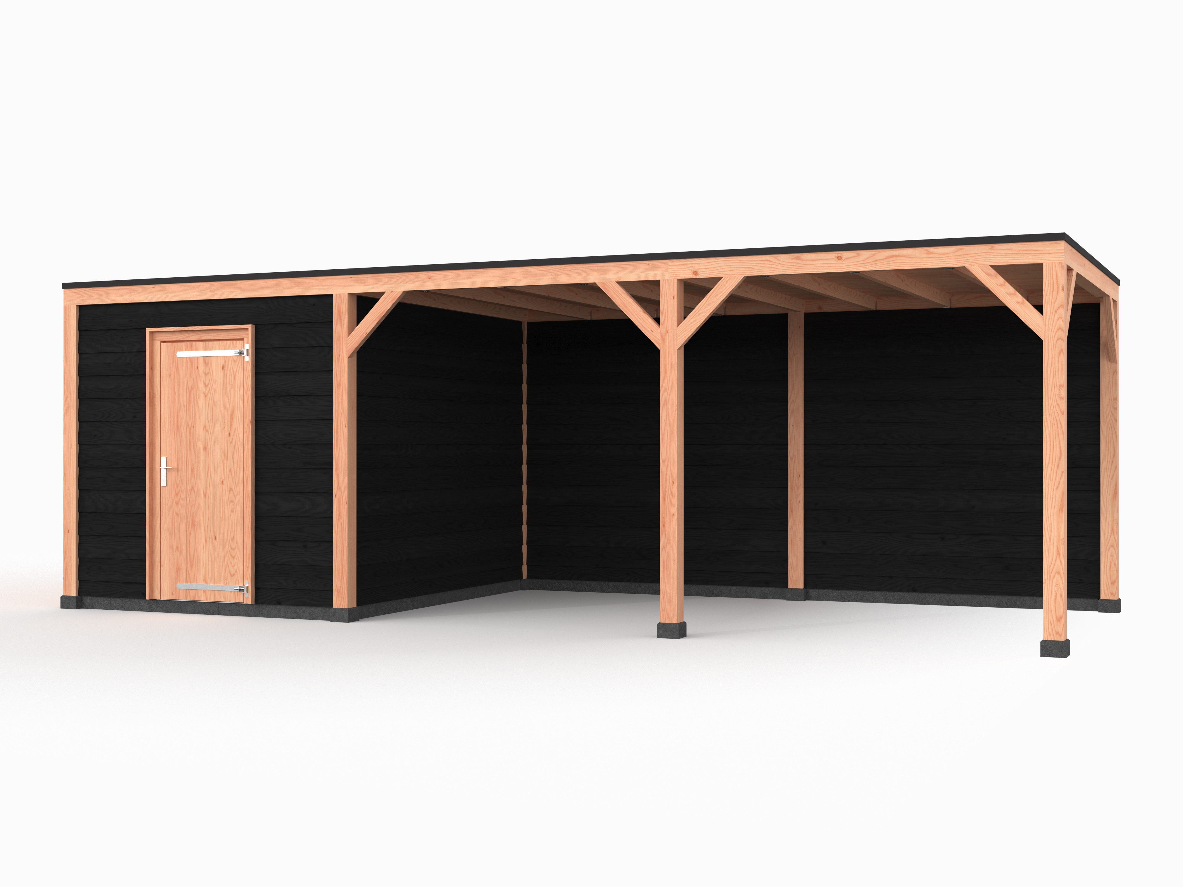 Douglas overkapping, 750 x 300, met zwarte schuur en achterwand, Westwood Solo - Afbeelding 1
